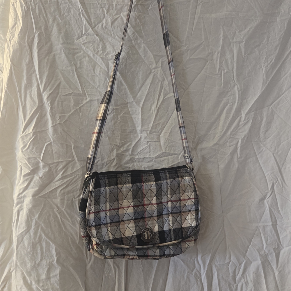 Vera Bradley Quilted Plaid Crossbody in Black, White, Blue, Red